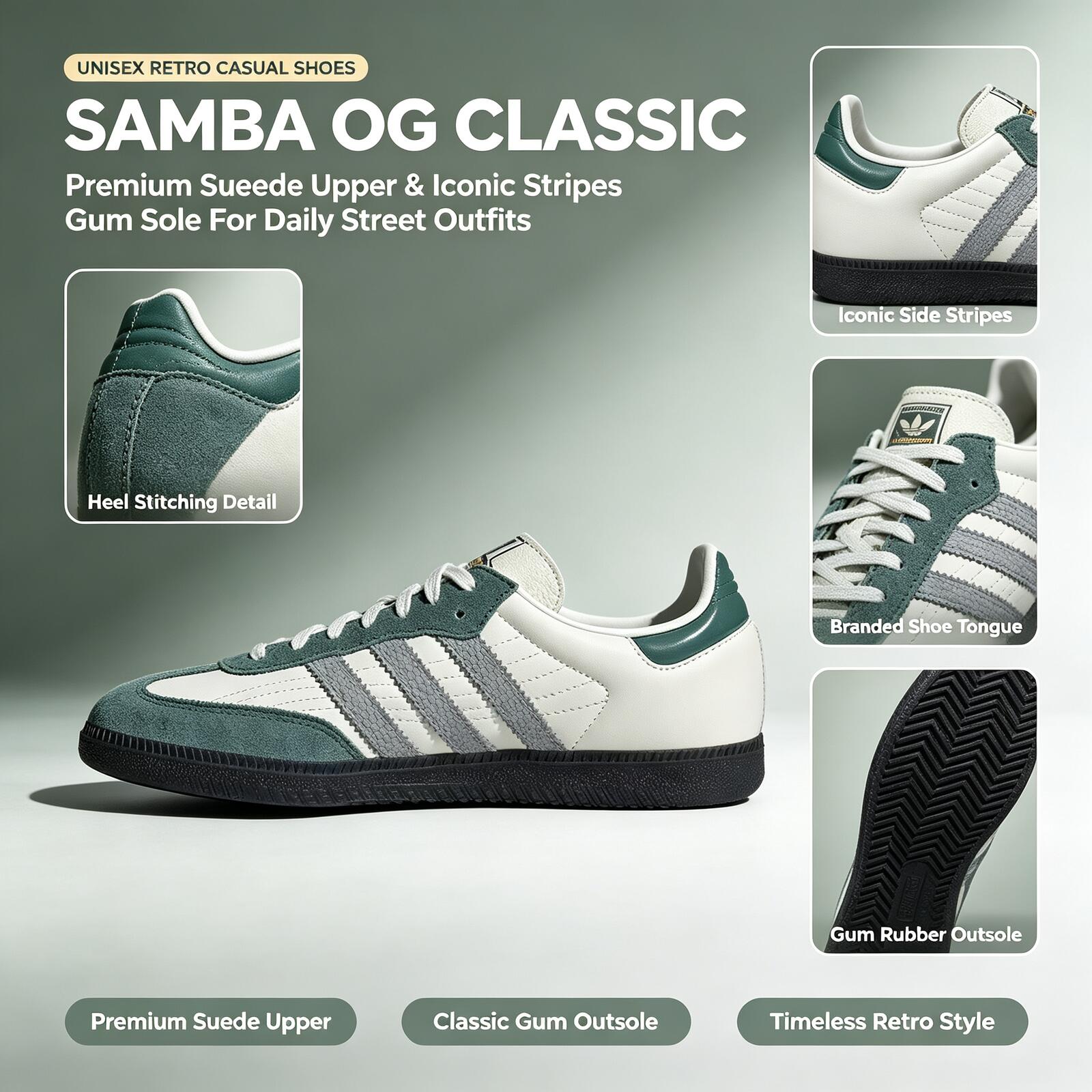 Adidas Shoes Samba - Официальные оригинальные кожаные низкие кроссовки Adidas